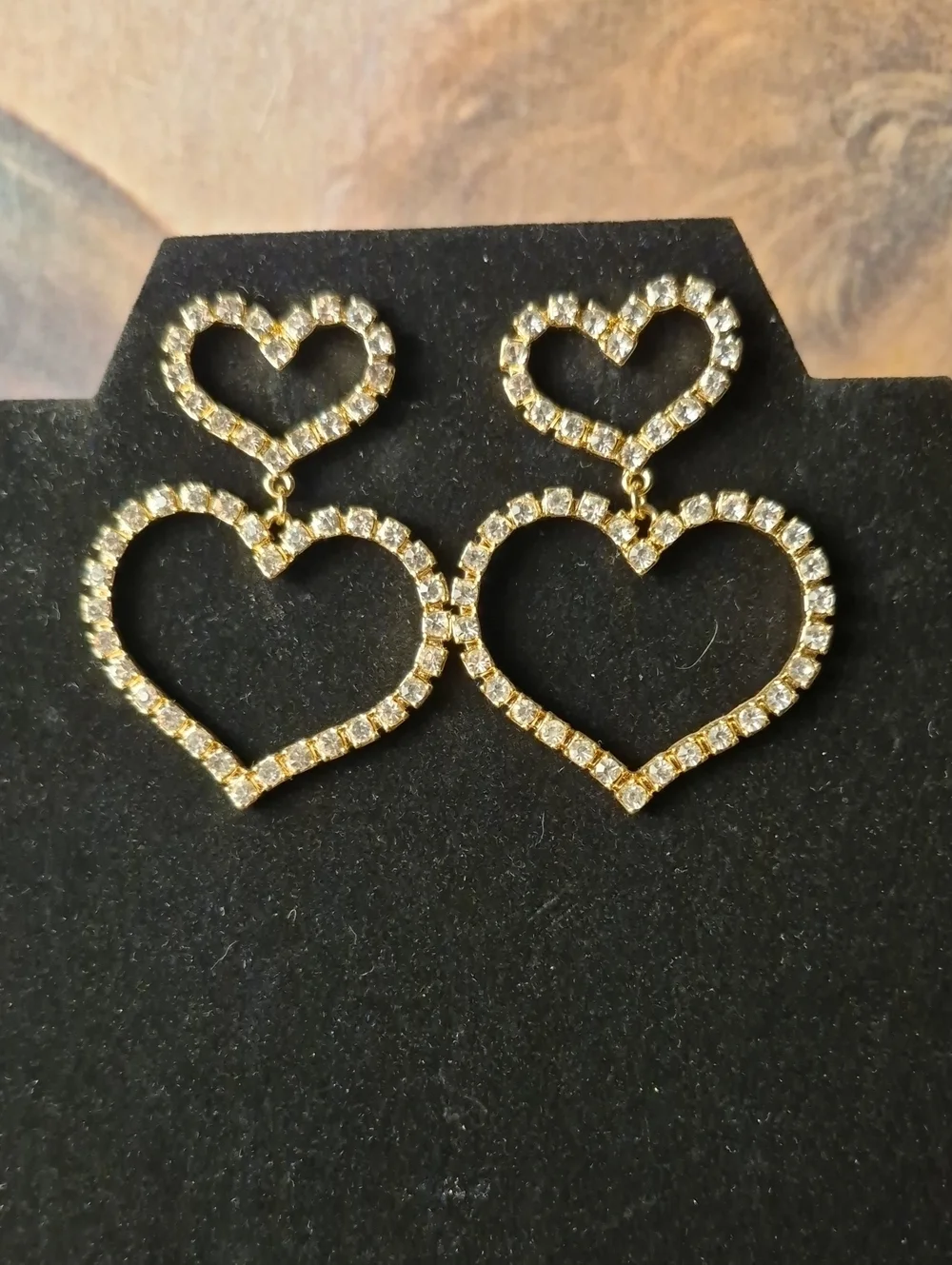 Source Unknown Gold Crystal Double Heart Drop Earrings - Gold